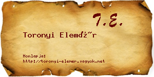 Toronyi Elemér névjegykártya
